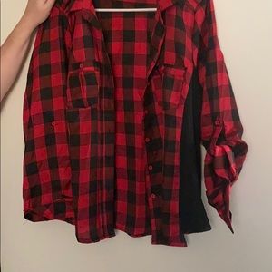 Red and black plaid button down shirt
